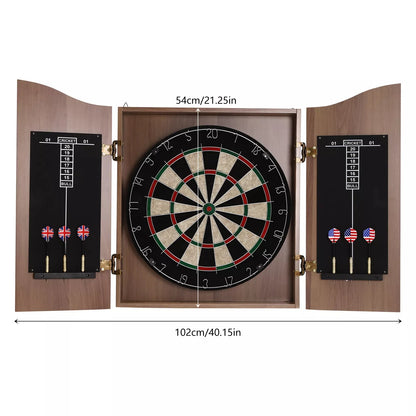 Brown Wall-Mounted Wooden Dartboard with Cabinet & Dart Set, Perfect for Adults