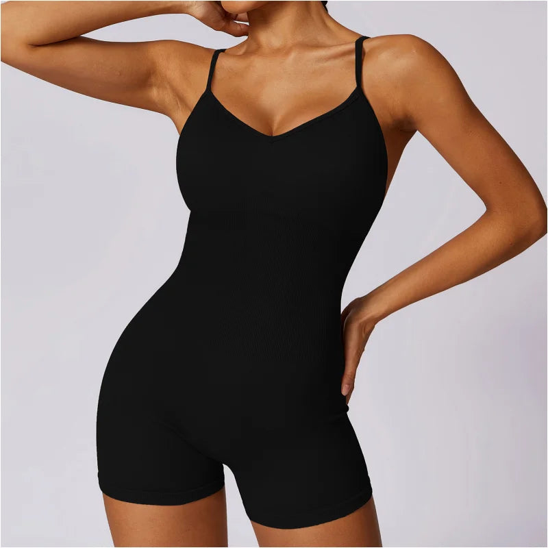 Fitness Top Gym Sleeveless Short Set Legging Women Bra Seamless One-Piece Yoga Suit Sportswear Sport Bodysuit Workout Clothing