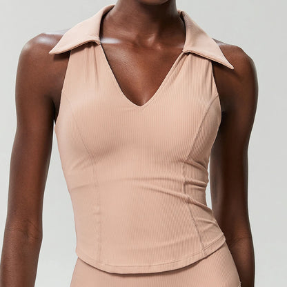 Sleeveless Fitness Yoga Shirt Women Summer Slim Fit V-Neckline Gym Running Top Breathable Quick Dry Sportswear Workout Clothes