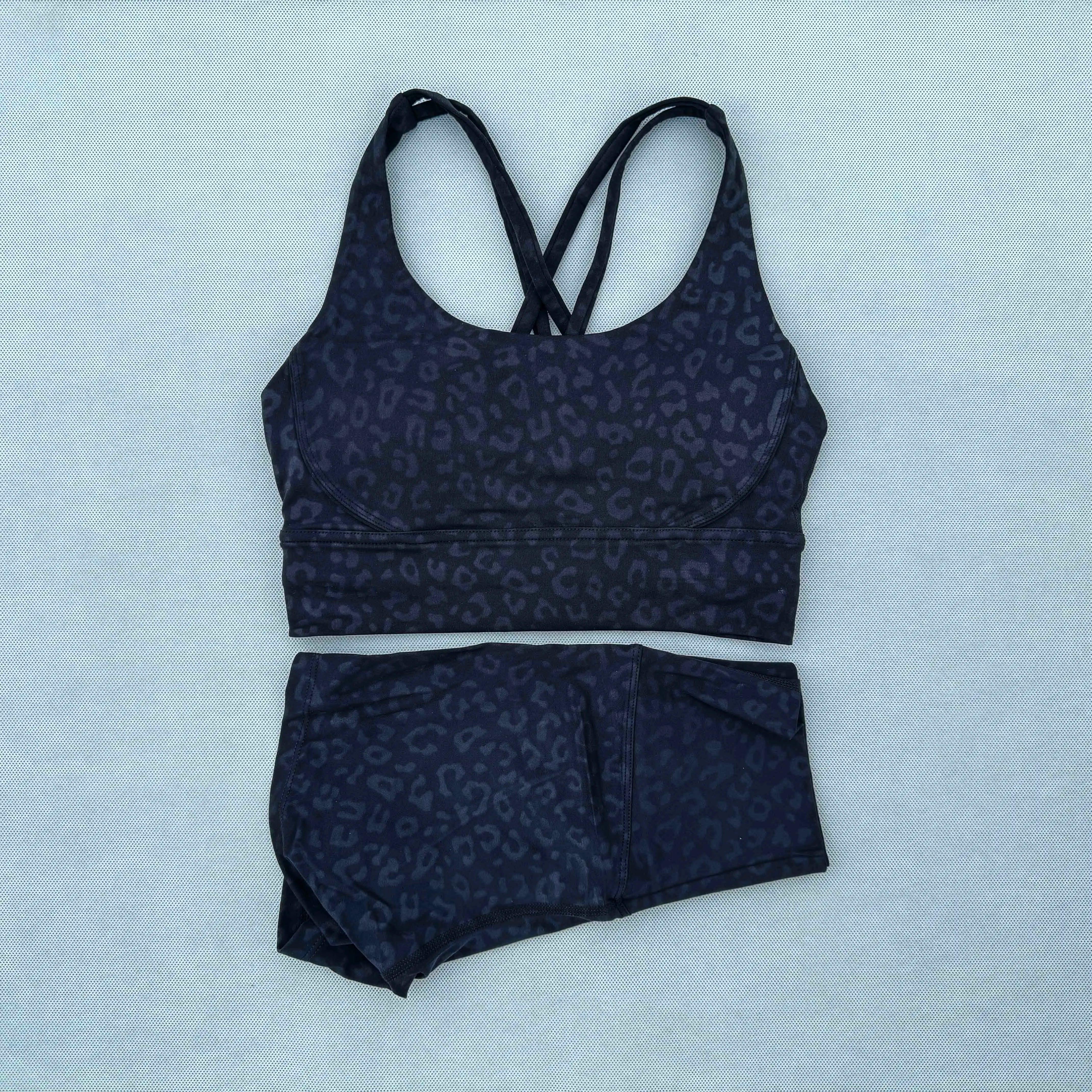 Yoga Clothes Set 2 Piece Gym Sports Shorts Set Women Cross Back Bra Top High Waist Shorts Fitness Suit Running Workout Tracksuit