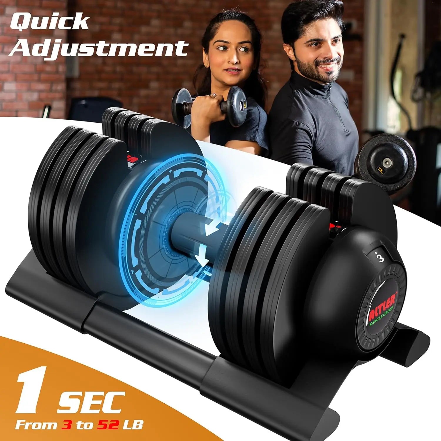 Adjustable Dumbbell Set with Tray – 22/44/52LBS