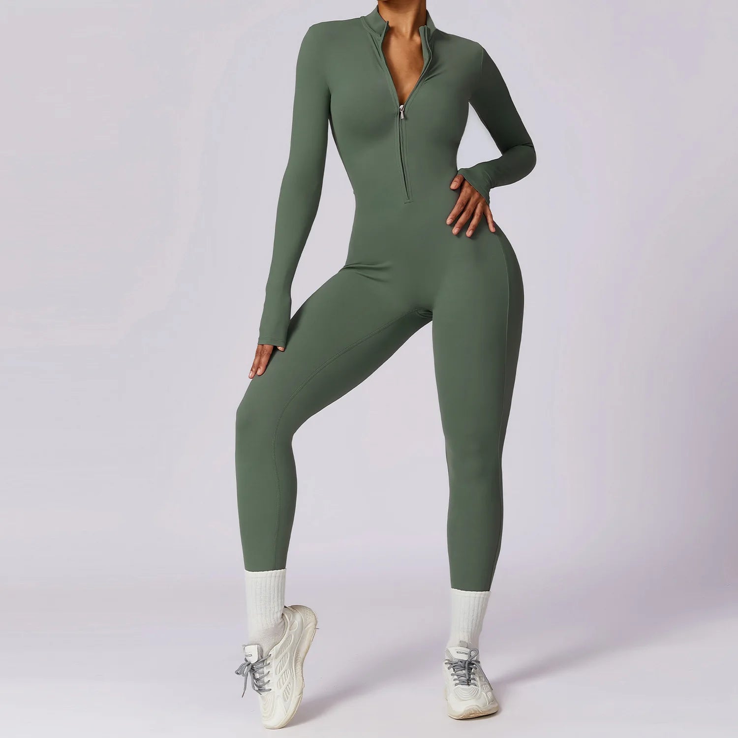 Yoga Jumpsuit Long Sleeved Zipper Training Rompers Sportswear Gym Fitness Workout Clothes Running Sports Long Pants Bodysuits