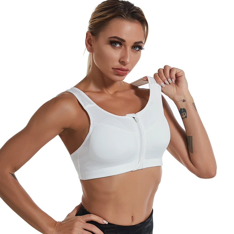 Plus Size Women Zipper Sports Bra Shockproof Tank Top Yoga Underwear for Sporty Bodybuilding Running Sport Bras