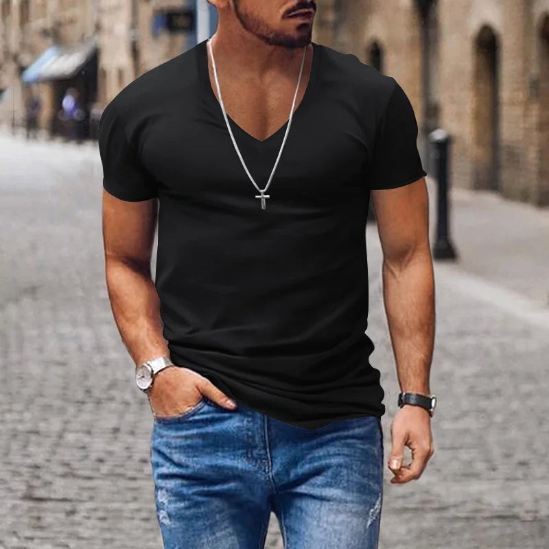 Tops Tees V Neck Short Sleeve Slim Fit T-shirt Men Casual Summer T Shirt  Short Sleeve T Shirt Men's