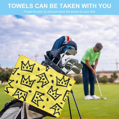 Funny Yellow Golf Towel with Black Golf Club Print - Ideal for Golf Bags & Creative Gift for Golf Lovers