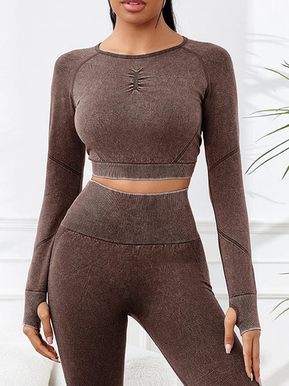 Women Yoga Sports Fitness Long Sleeves Top Gym Clothing Workout Round Neck Tops Sports Shirts Women Seamless Yoga Shirts