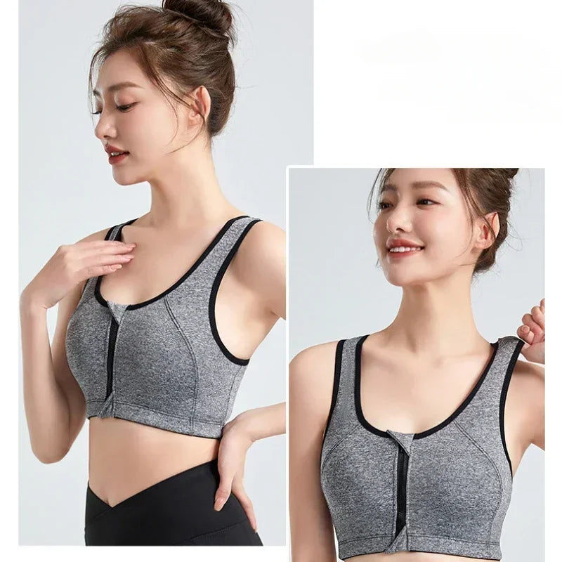 Sports Bra Women Push Up Front Zipper Shockproof Patchwork Gym Jogging Crop Top Female Running Fitness Vest Sport Bras for Women