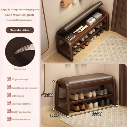 Solid Wood Shoe Bench Breathable Living Room Entryway Thickly Padded Shoe Changing Stool Anti-Collapse Hallway Storage Stools