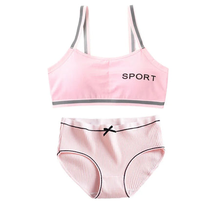 1/4 Sets Wireless Girl's Sports Bra Underwear Sets Cotton Breathable Sweat-Wicking Kids Brassiere and Girls Panties Lingerie Set