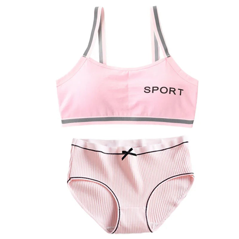 1/4 Sets Wireless Girl's Sports Bra Underwear Sets Cotton Breathable Sweat-Wicking Kids Brassiere and Girls Panties Lingerie Set