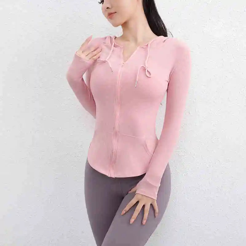 Women Clothing Long Sleeve Yoga Top With Full Zip Breathable Lightweight Yoga Fitness Wear