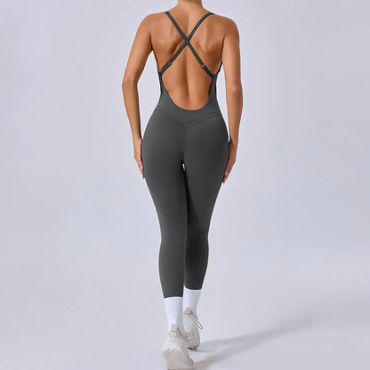 Seamless Yoga Jumpsuits Sports Fitness Hip Raise Cross Back Adjustable Shoulder Strap One-piece Workout Gym Tracksuits for Women