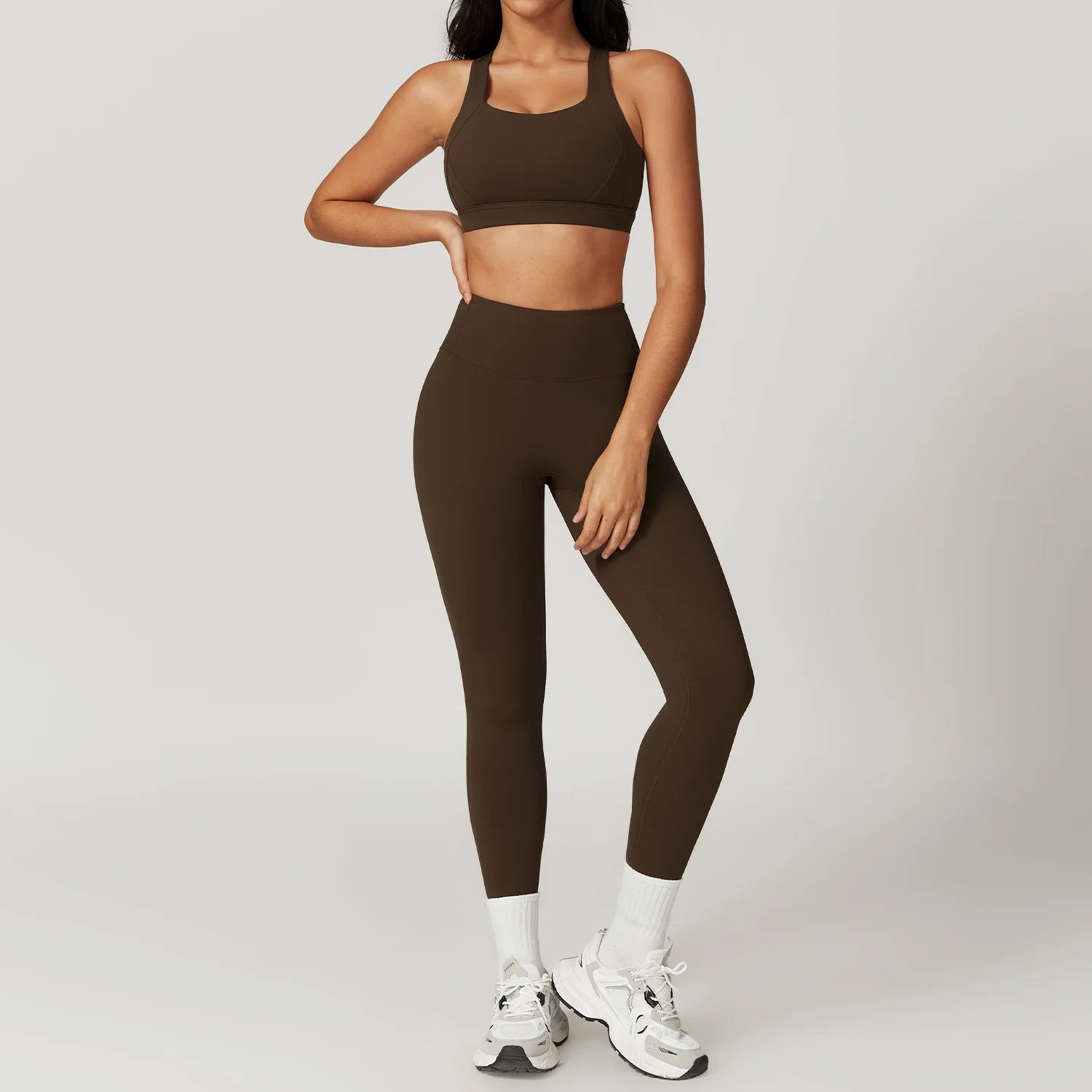 2Pcs Yoga Sets Nude Workout Clothes Women's Tracksuit Sportswear Gym Clothing High Waist Tight Sports Pants Cross Back Bras Suit