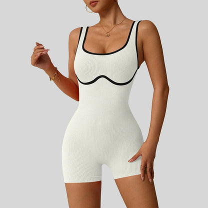 Women's Fashionable Solid Color Round Neck Tight Back Yoga Suit Yoga Jumpsuit Solid Color Fitness Activewear Breathable Yoga Set