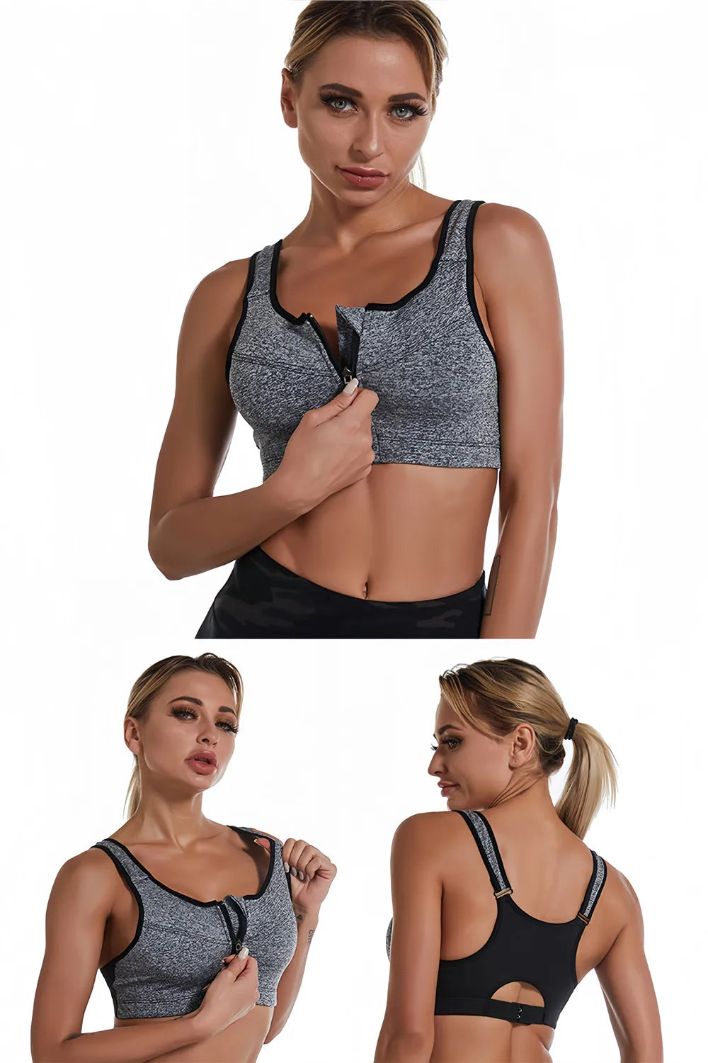 Plus Size Women Zipper Sports Bra Shockproof Tank Top Yoga Underwear for Sporty Bodybuilding Running Sport Bras