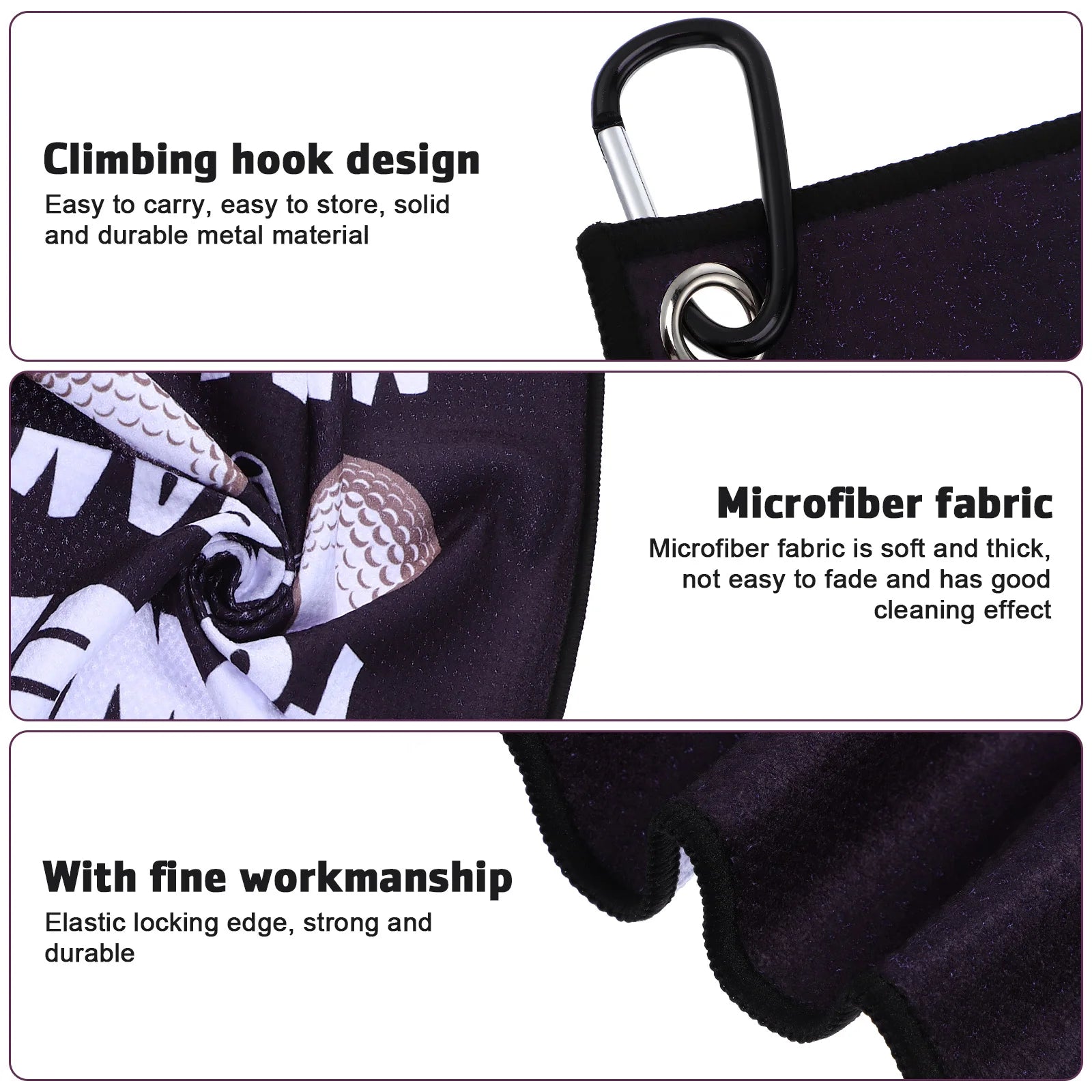 2 Pcs Black Golf Towel Microfiber Towels For Bags Accessories Golf Training Aids Sports Equipment Dry Towels Towel Golfer