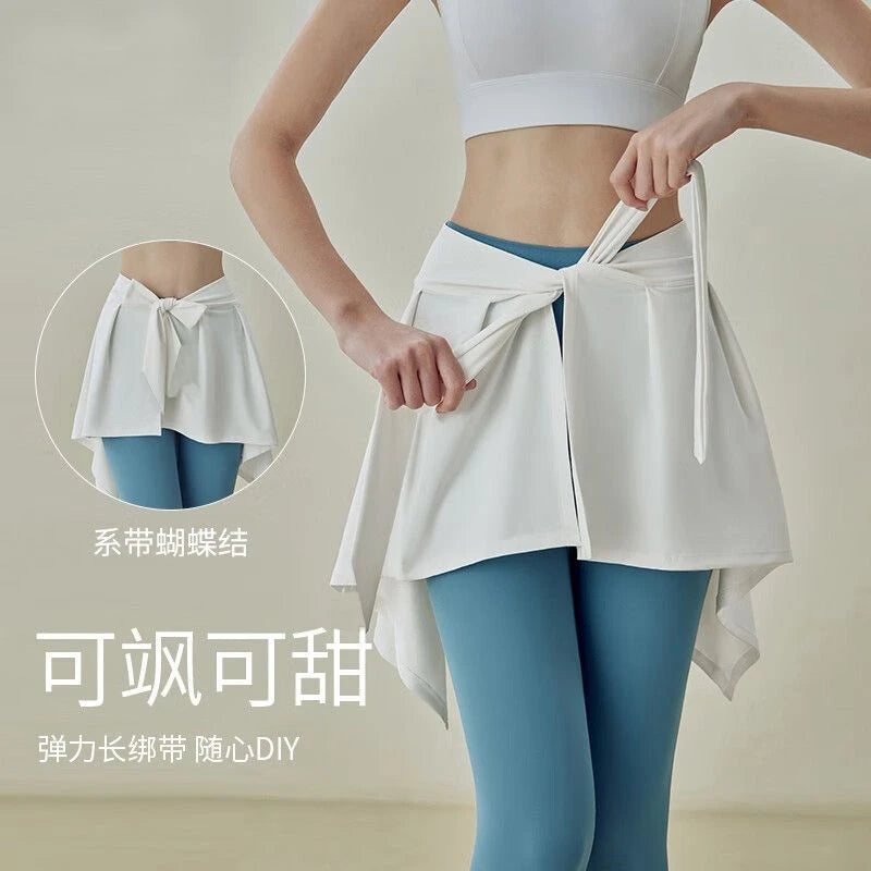 Yoga Base Layer Skirt Hip Cover Tie Up Skirts For Women  Running Wrap Skirts Sports Fitness Dance Short Skirt