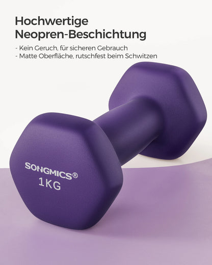 SONGMICS Dumbbell dumbbells (Set of 2 Neoprene Coating Dumbbell Set Short dumbbells Hexagon) 1KG-2KG-3KG-4KG-5KG