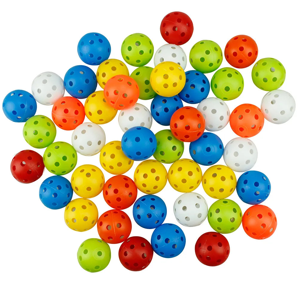 50Pcs Pack Multicolor Plastic Golf Training Balls Airflow Hollow 42mm 26 Holes Golf Balls For Driving Range Swing Practice Ball