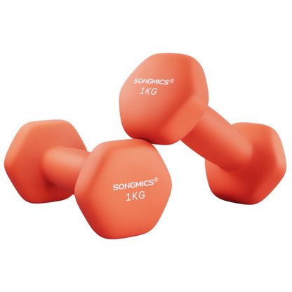 SONGMICS dumbbells set 2x1 kg dumbbell set short dumbbells hexagon neoprene coating