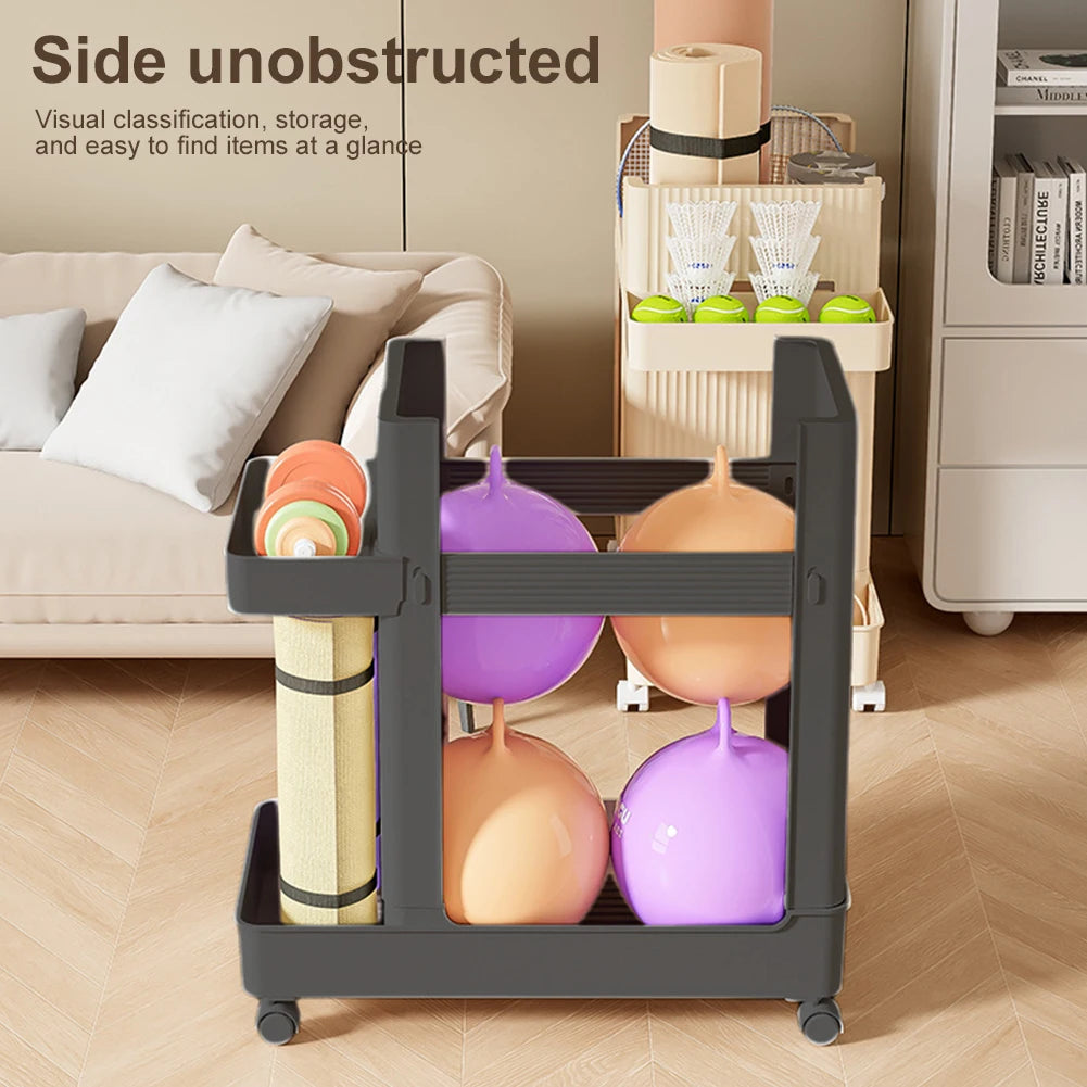 Gym Equipment Organizer Trolley with Wheels Sports Equipment Storage Rack Fitness Equipment Storage Rack Yoga Mat Storage Rack