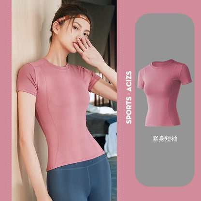2024 fashion Spring Summer New Yoga Clothes Top Short Sleeve Women's Workout Simple Running Fitness T-shirt Gym Sport Running