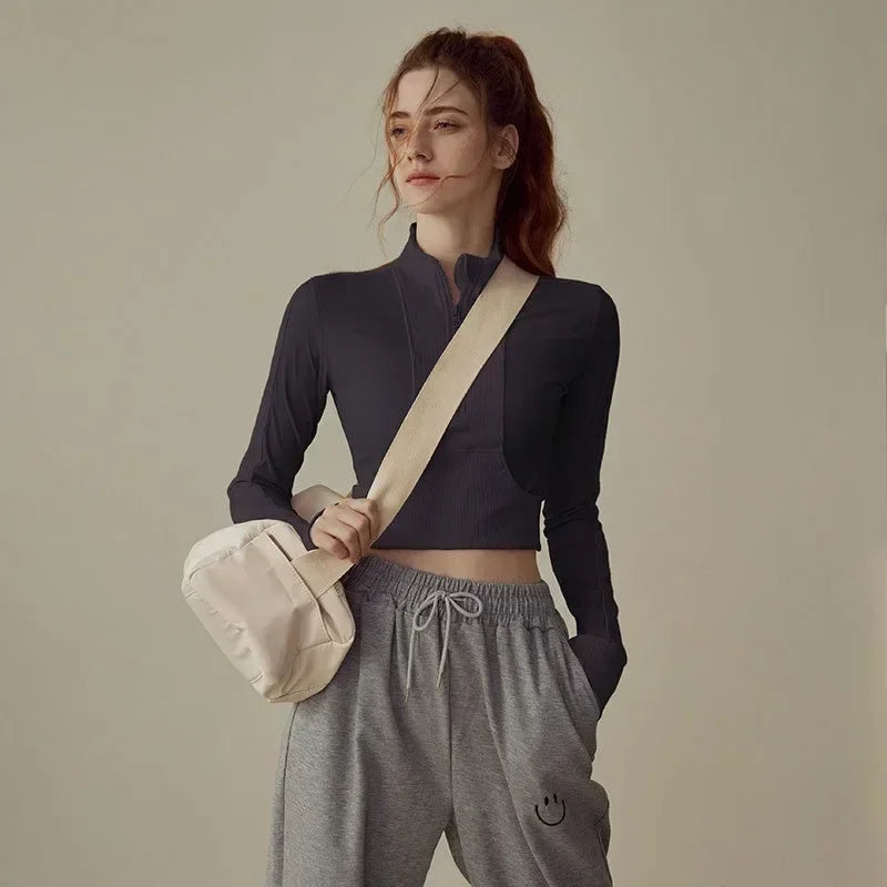 Yoga Sports Tops Jacket Half Zip Tight Long Sleeve Running Fitness Clothes Training Yoga Clothing Jacket