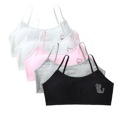 5pcs 2025 Girls Cotton Training Bralette Adjustable Support Tanks Top 8-16Y Breathable Teen Undershirt for Everyday&Sports Bras