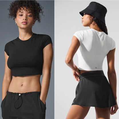 Yoga Top Sport T Shirt Fitness Clothes Short Sleeve Crewneck Skinny T-shirt Summer Casual Tee for Women Cotton Short-Sleeve Tees