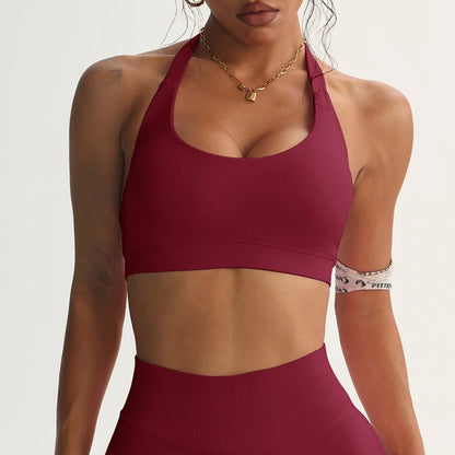Seamless Halter Sports Bras Running Sexy Open Back Yoga Bra Padded Brassiere Sport Woman Fitness Gym Top Activewear