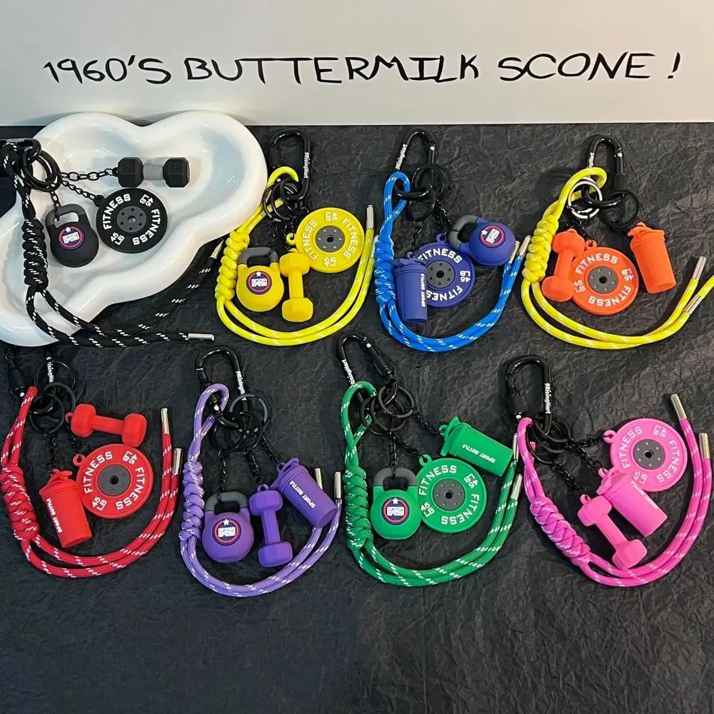 Mini Barbell Plates Key Chain with D-shaped Buckle Kettlebells Simulation Dumbbells Keyring Water Cups Creative