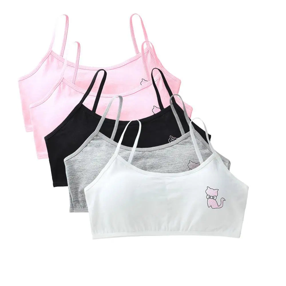 5pcs 2025 Girls Cotton Training Bralette Adjustable Support Tanks Top 8-16Y Breathable Teen Undershirt for Everyday&Sports Bras