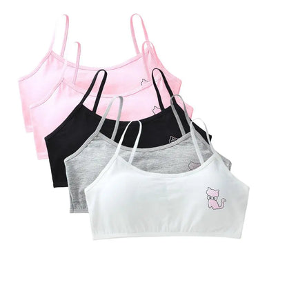 5pcs 2025 Girls Cotton Training Bralette Adjustable Support Tanks Top 8-16Y Breathable Teen Undershirt for Everyday&Sports Bras