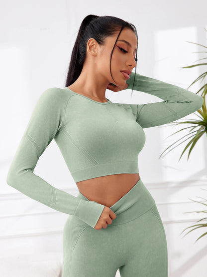 Women Yoga Sports Fitness Long Sleeves Top Gym Clothing Workout Round Neck Tops Sports Shirts Women Seamless Yoga Shirts