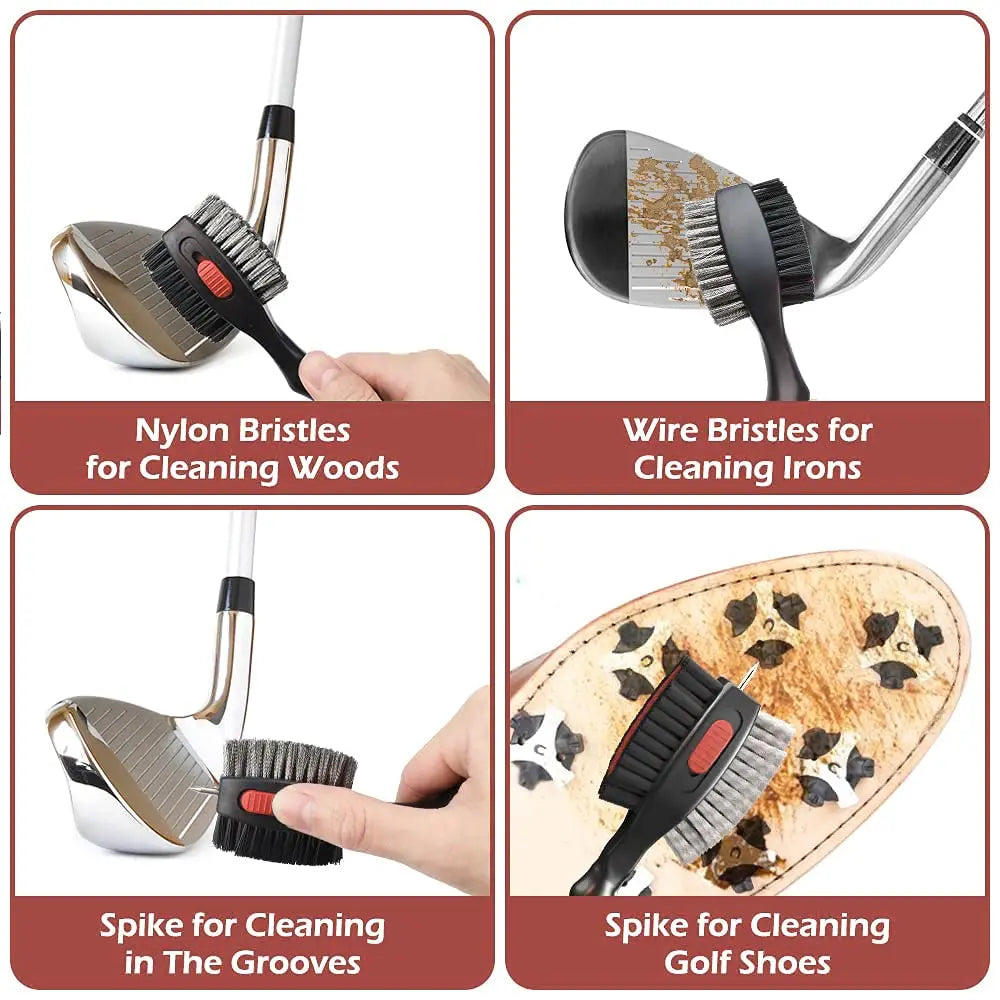 Golf Club Cleaning Brush With Soft Rubber Handle, Retractable Non-Slip Groove Cleaner, Extra-Large Brush Head, Easy To Carry