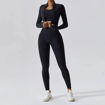 Womens Yoga Outfit Three Pieces Suits Vest Set Exercise Close-Fitting Fitness Wear Running Elastic Workout Tracksuit