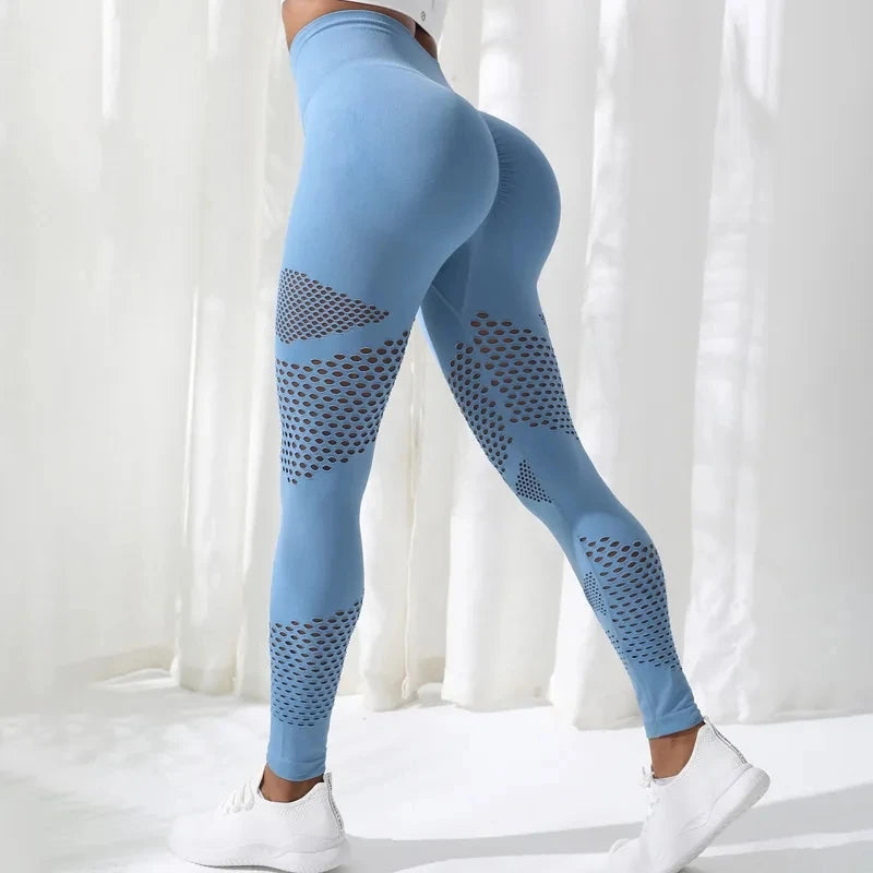 Yoga Pants High Waist Yoga Pants Sports Female Clothing Sexy Hollow Stripe Seamless Leggings Women Fitness Leggings Gym