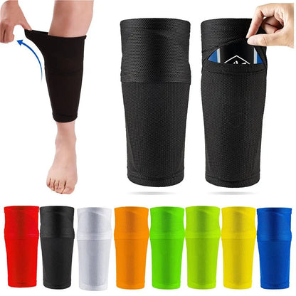 1Pair Soccer Shin Guard Football Crashproof Calf Protector Nylon Leg Sleeves Sock Shin Protector with Pocket Training Protection