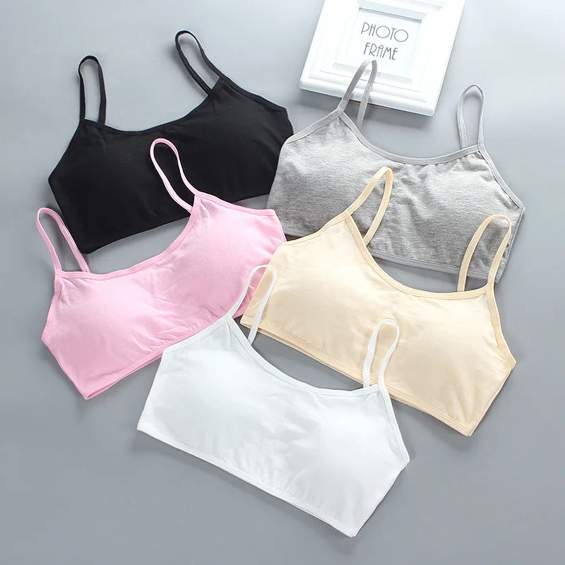5pcs 2025 Girls Cotton Training Bralette Adjustable Support Tanks Top 8-16Y Breathable Teen Undershirt for Everyday&Sports Bras