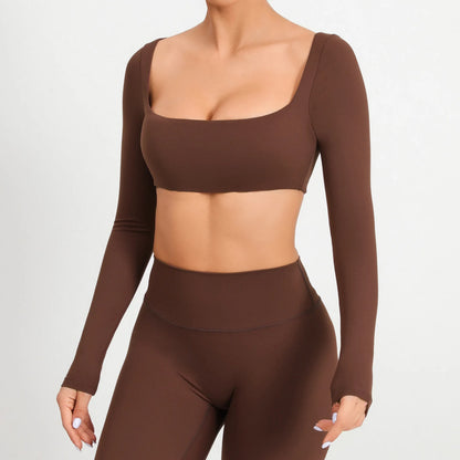 Sexy Naked Feeling Long Sleeve Yoga Clothing Stretch Female Outdoor Running Quick Dry Sportswear Women Training Tight Yoga Suit