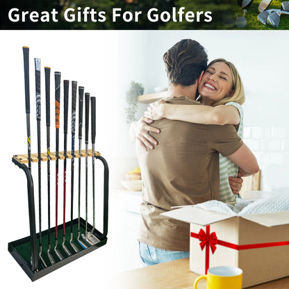 Golf Club Holder Wooden Golf Club Rack for 9 Golf Clubs Golf Putter Stand Display Organizer for Storage Indoor Home Garage
