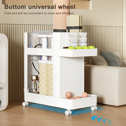 1p Gym Equipment Organizer Trolley with Wheels, Sports Storage Rack Yoga Mat Holder Basket Fitness Tools Organizer Portable Cart