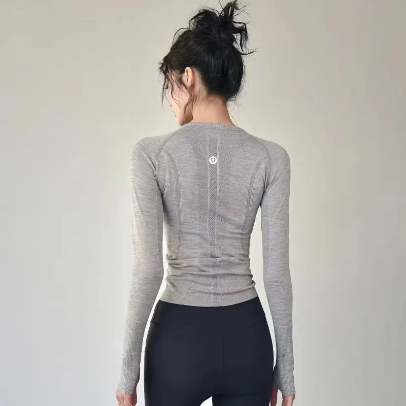 Yoga Clothes Trendy Brand Women's Sports Long-sleeved Tops Spring and Summer Slim Running Pilates Training Fitness Clothes