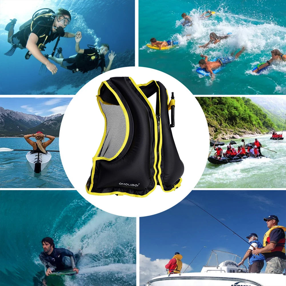 Inflatable Snorkeling Vest Adjustable Water Sports Safety Vest Breathable Inflatable Buoyancy Vest for Swimming Kayaking Boating