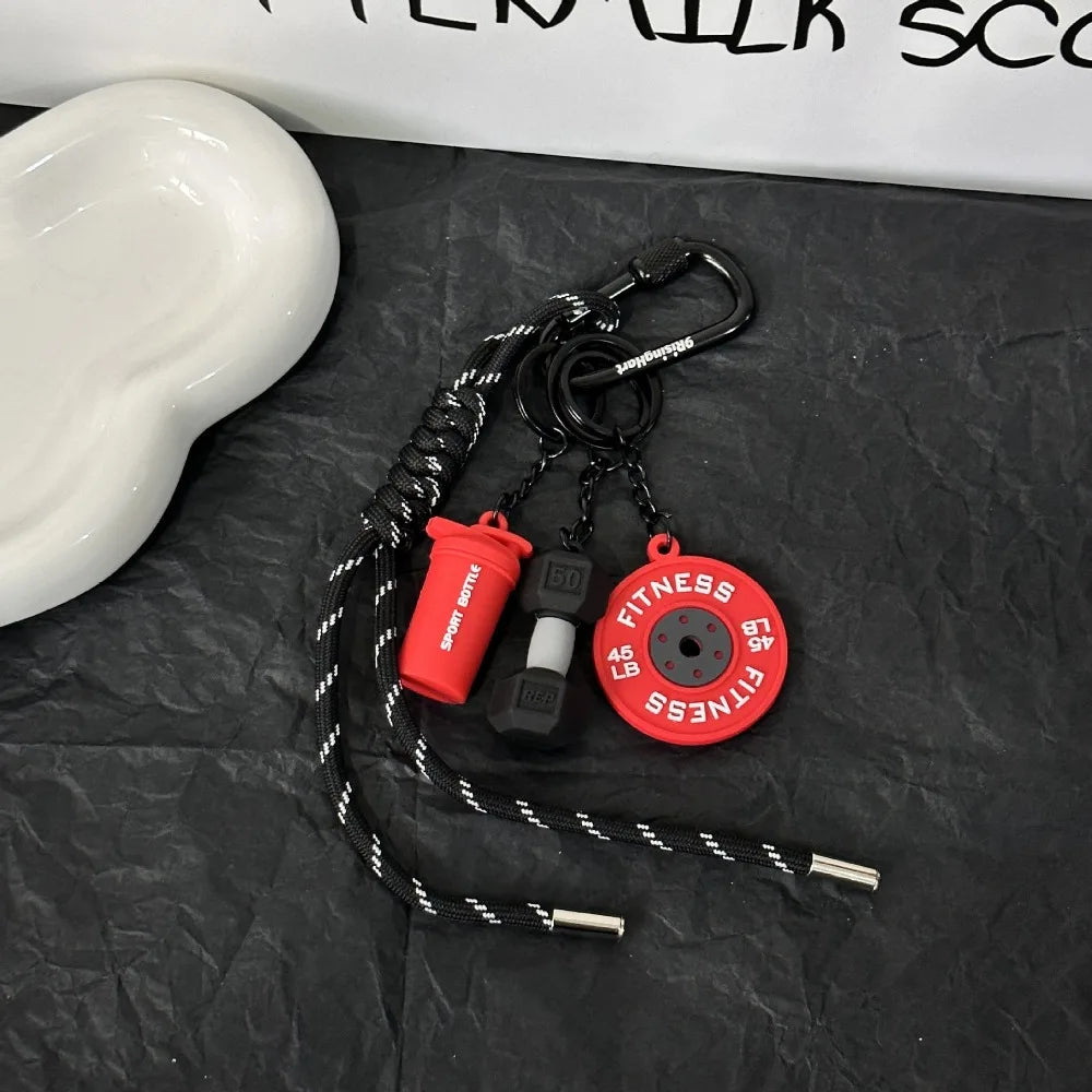 Mini Barbell Plates Key Chain with D-shaped Buckle Kettlebells Simulation Dumbbells Keyring Water Cups Creative