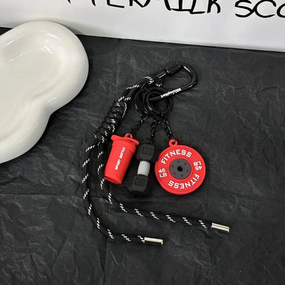 Mini Barbell Plates Key Chain with D-shaped Buckle Kettlebells Simulation Dumbbells Keyring Water Cups Creative