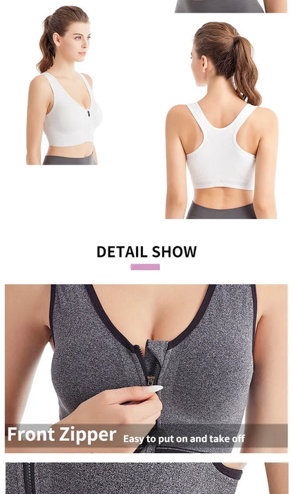 Sports Bra Women Front Zipper More Size Crop Tops Female Gym Jogging Yoga Fitness Shockproof Vest Bralette Sport Bras for Women