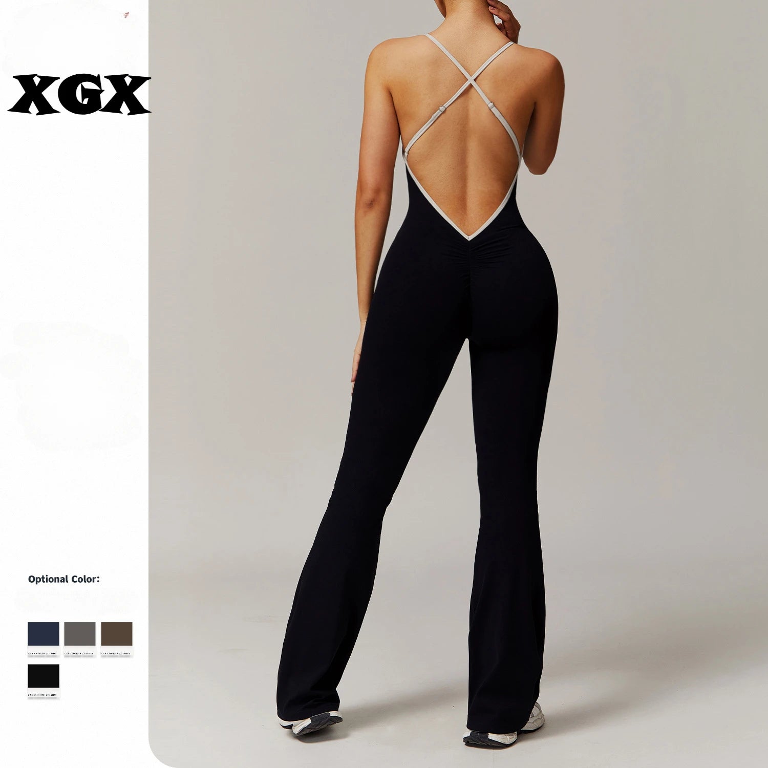 Seamless Yoga Jumpsuits Sports Fitness Pleated Peach Hip Backless Cross Back Yoga Onesie Workout Clothing Gym Tracksuit for Wome