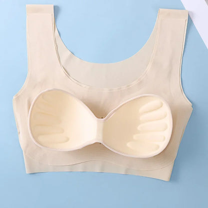 Wire-Free Sports Bra Seamless Ice Silk Small Chest Push-up Bra Prevent Sagging Thin Back Beauty Large Size Bra