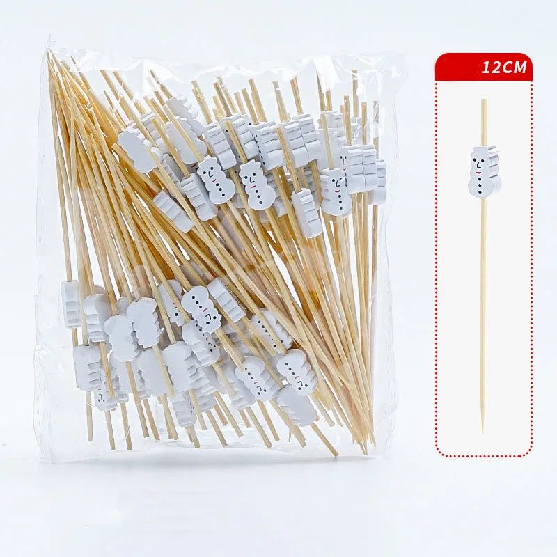 Christmas Party Disposable Decoration Bamboo Stick Christmas Santa Snowman Elk Angel Bamboo Skewer Fruit Dessert Food Toothpicks